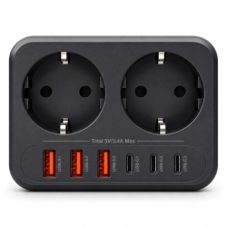 Adapter do gniazdka WENTONG 8w1 2x Schuko 6x USB 3500W 15A